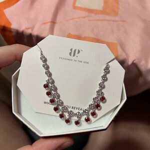 Elegant Rhodium and Garnet/Diamond CZ Necklace